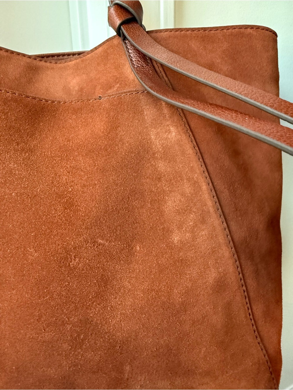 Fossil Suede Tote Bag in Chestnut Brown - Picture 6 of 15